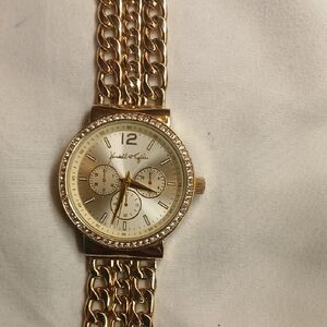 Kendall And Kylie Triple Link Gold Tone Crystal Benzel Quarte Movement